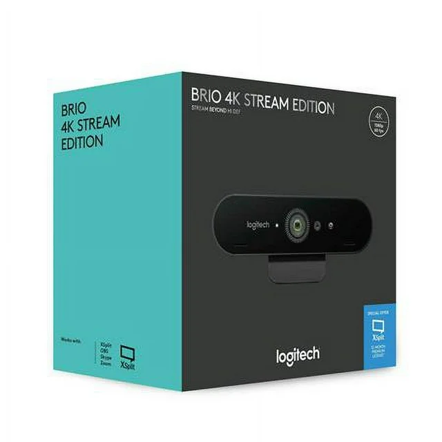 Logitech Brio 4K Webcam, Ultra 4K HD Video Calling, Noise-Canceling mic, HD Auto Light Correction, Wide Field of View, Works with Microsoft Teams, Zoom, Google Voice, PC/Mac/Laptop/Macbook/Tablet