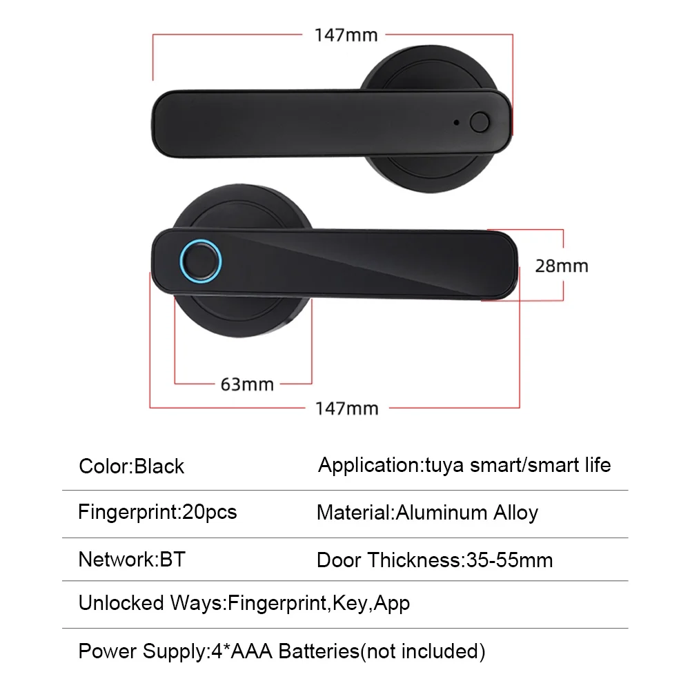 OWSOO Intelligent Door Lock,Lock Handle Set Office Set Support Key Door Lock Apartment Unlock Tuya App Lock Keyless Door Support Key Unlock App BT Handle Set Support smart locks door Lock WiFi Door