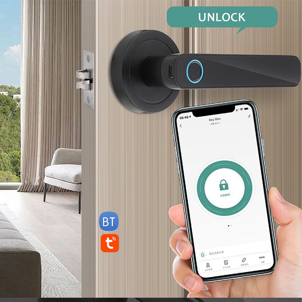 OWSOO Intelligent Door Lock,Lock Handle Set Office Set Support Key Door Lock Apartment Unlock Tuya App Lock Keyless Door Support Key Unlock App BT Handle Set Support smart locks door Lock WiFi Door