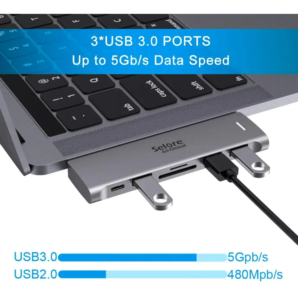 USB C Adapter for MacBook Pro MacBook Air M1 2020 2019 2018 13" 15" 16" Multiport USB C Hub MacBook Accessories with 3 USB 3.0 Ports, PD 100W Thunderbolt 3 Port, SD/TF Slot(6 in 1)