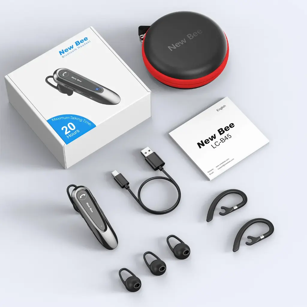 New Bee Bluetooth Headset W/Mic Wireless Earpiece in-Ear Business Earbuds for iOS Android Cellphone