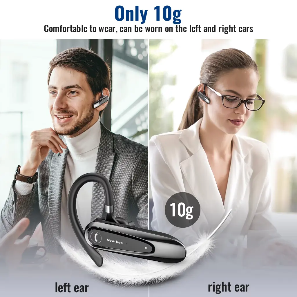 New Bee Bluetooth Headset W/Mic Wireless Earpiece in-Ear Business Earbuds for iOS Android Cellphone
