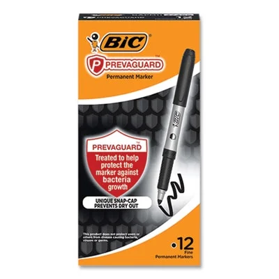 BIC® PrevaGuard Permanent Marker, Fine Bullet Tip, Black, 12/Pack GAPM11-BLK