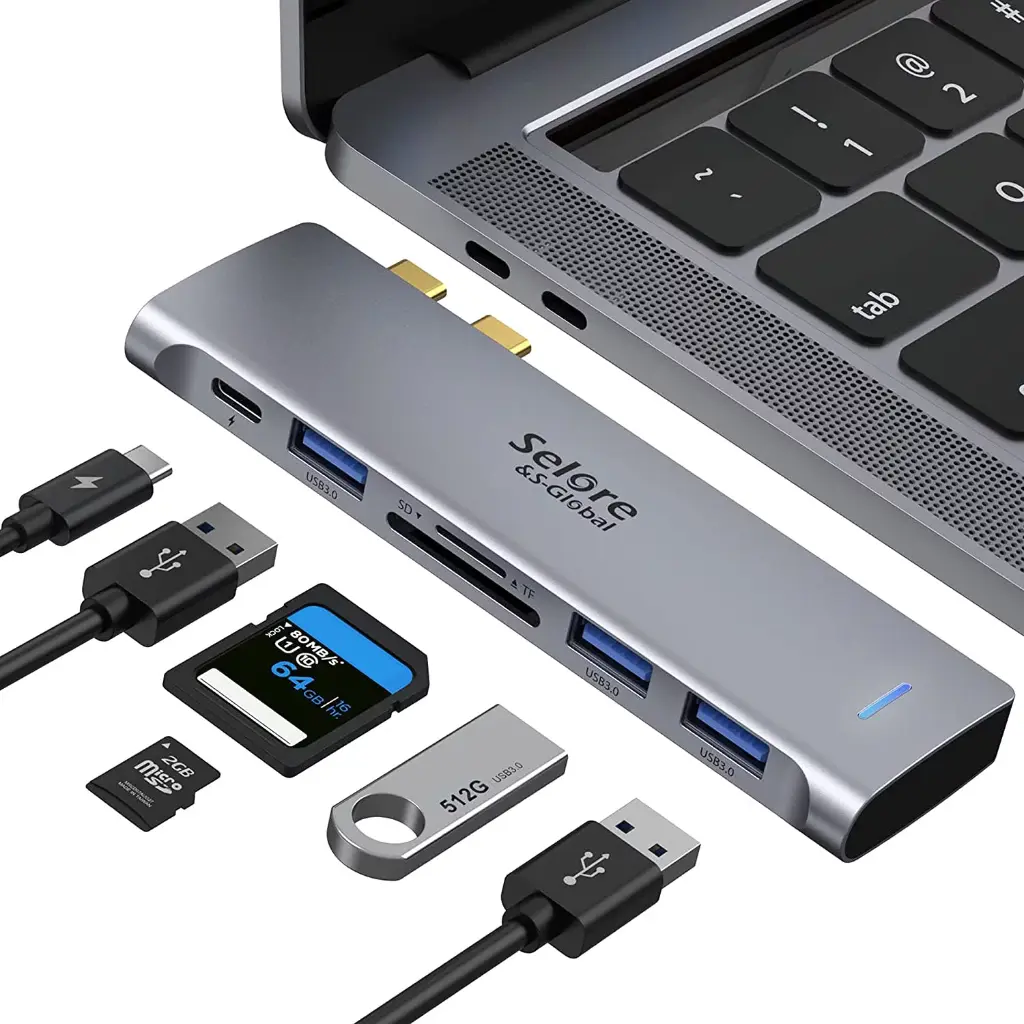 USB C Adapter for MacBook Pro MacBook Air M1 2020 2019 2018 13" 15" 16" Multiport USB C Hub MacBook Accessories with 3 USB 3.0 Ports, PD 100W Thunderbolt 3 Port, SD/TF Slot(6 in 1)