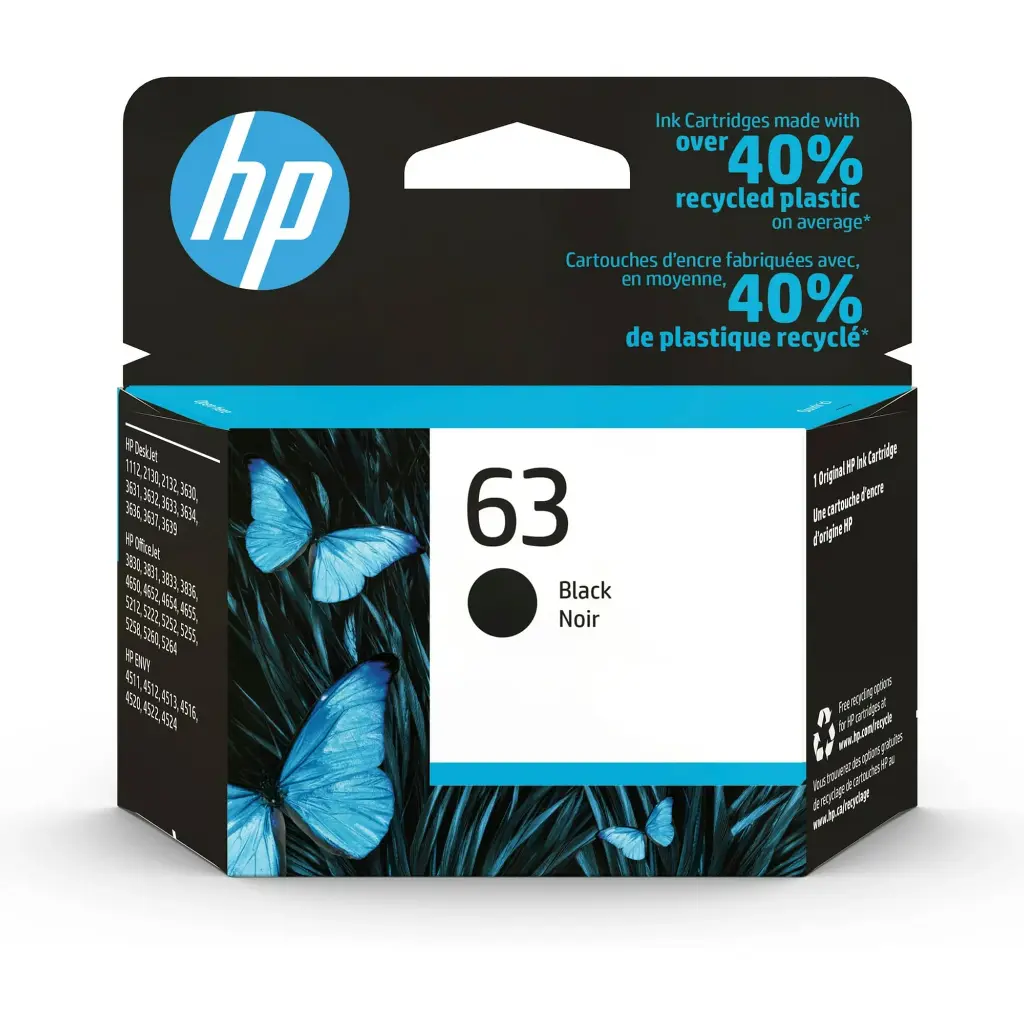 HP 63 Black Original Ink Cartridge, ~170 pages, F6U62AN#140