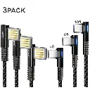 3Pack (4,6,10ft) L Shape AGOZ Type USB C Cable Fast Charger W/ LED for Samsung Galaxy Note 20 10 9, S24 S23 S22 S21 S21+ S20, S20 Ultra, S20+ S9, A10e A12 A13 A14 A21 A24 A32 A42 A51 A52 A53 A54 A71