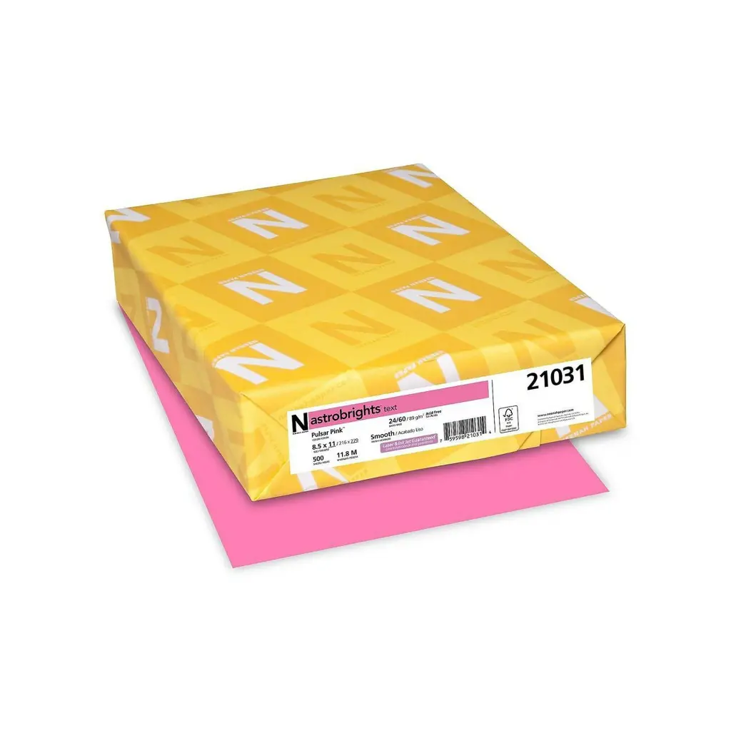 Neenah Paper Astrobrights Colored Paper 24lb 8-1/2 x 11 Pulsar Pink 500 Sheets/Ream 21031